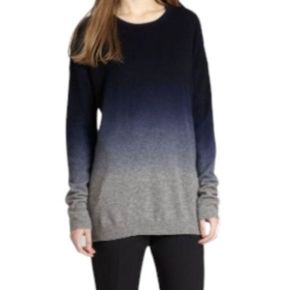 Vince Wool Cashmere Crew Neck Sweater Blue Gray Ombre XS Dip Dye Sweater